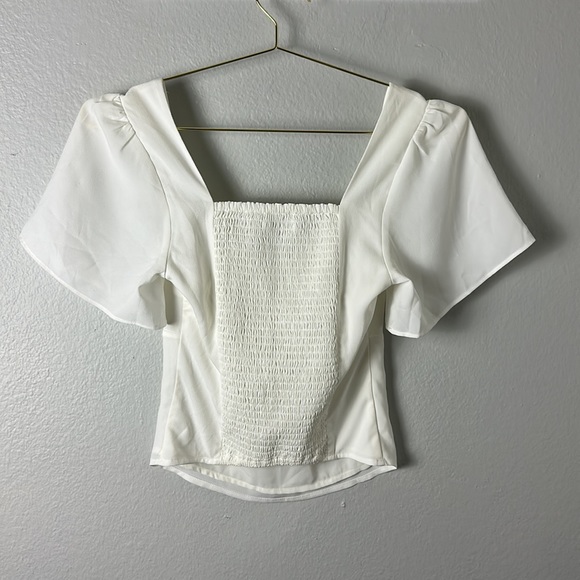 Abercrombie & Fitch White Ruched Flutter Sleeve Blouse - Picture 6 of 10